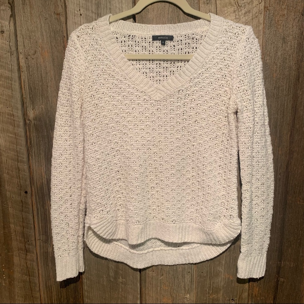 RW&Co Alpaca Blend Womens V Neck Loose Knit Long Sleeve Sweater Size Small